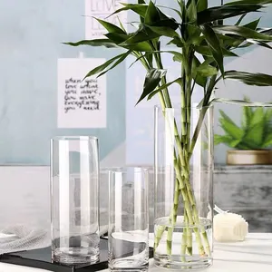 Hot Groothandel Straight Home Decor Clear Full Size Transparante Glazen Cilinder Vaas Voor Bloemen
