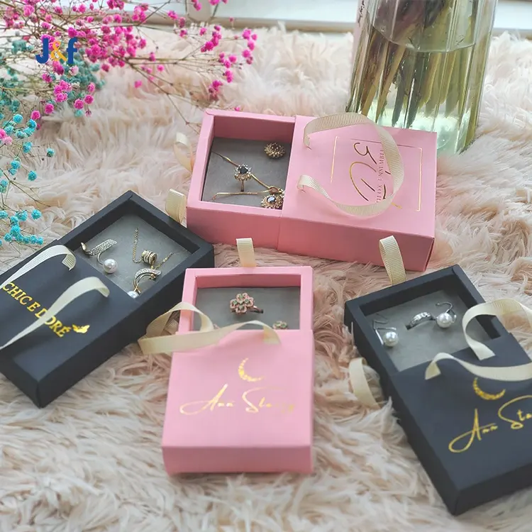 Nhung Vàng Necklace Pouch Và Túi Trượt Ra Phù Hợp Với Ngăn Kéo Tông Giấy Quà Tặng Trang Sức Hộp Bao Bì