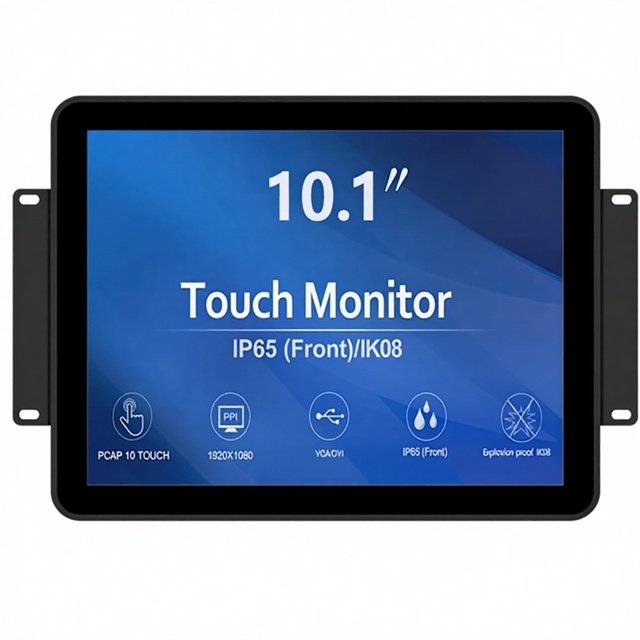 New for 10.1 Inch 10 Points Front Waterproof Industrial Open Frame PCAP Touch Screen LCD Display Monitor 1280x800 Black