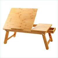 Table d'appoint portable en bambou pour ordinateur portable avec aérations et pieds pliables réglables – Meilleure vente