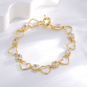 Bracelet unisexe en laiton plaqué or 18 carats avec chaîne en forme de cœur de style bohème, perles en zircon, pour anniversaire - Product Image 6