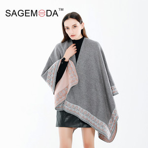 Mujer 2020 nueva llegada de invierno lana sensación engrosamiento geométrica estola impresión cálido chal capas - Product Image 3