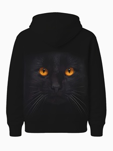 เสื้อฮู้ดผู้ชายแขน<span class=keywords><strong>ยาว</strong></span>สไตล์โกธิค พิมพ์ลาย<span class=keywords><strong>แมว</strong></span>ดำสุดเท่ ตาสีส้มเรืองแสง <span class=keywords><strong>หนวด</strong></span>กราฟิก พิมพ์ลายดิจิตอล 3 มิติ ผ้าซาติน แห้งเร็ว - Product Image 4