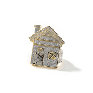Vente en gros <span class=keywords><strong>de</strong></span> bagues pour femmes et hommes plaquées or 18 carats, nouvelle collection, bagues en forme <span class=keywords><strong>de</strong></span> <span class=keywords><strong>maison</strong></span>, style hip-hop, serties <span class=keywords><strong>de</strong></span> pierres - Product Image 2