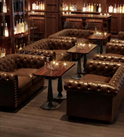 Ensemble de mobilier de bar personnalisable en bambou américain sur mesure, style vintage, avec banquette de whisky, table ronde/carrée, pour bistro commercial