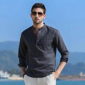 Chemise de plage <span class=keywords><strong>d</strong></span>écontractée pour homme <span class=keywords><strong>Henry</strong></span>, couleur unie, manches longues, pur coton, pour le printemps et l'été, nouvelle collection <span class=keywords><strong>Henry</strong></span> - Product Image 5