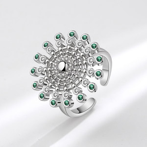 Rotate Sunflower <b>Adjustable</b> <b>Rings</b> Bezel Set Turquoise Stone Zircon Copper Gold Plated Statement Anxiety Relief Jewelry For Women - Product Image 1