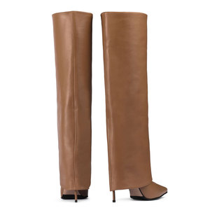 Bottes sexy à talons hauts fins et bout pointu, style stiletto, pour femmes, pliables au-dessus du genou, noires, grandes tailles 35-43 - Product Image 6