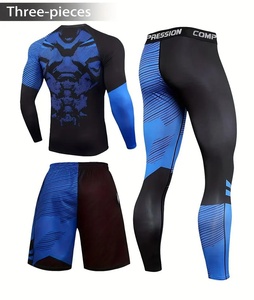 3 pezzi Set Fitness da uomo con stampa mimetica aderente aderente, traspirante, sudore, asciugatura rapida a maniche lunghe - Product Image 2