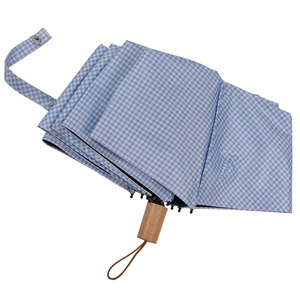 Paraguas Plegable Azul a Cuadros con Bolsa Cruzada - Protección Solar Portátil para Mujer - Product Image 5