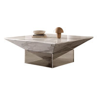 Table basse de luxe en marbre naturel avec base en acrylique transparente, table centrale moderne et minimaliste pour salon