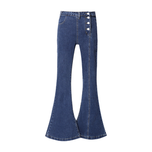 Jeans da <span class=keywords><strong>Donna</strong></span> Personalizzati a Vita Alta con Micro Flare, <span class=keywords><strong>Bottoni</strong></span> <span class=keywords><strong>Laterali</strong></span> Multipli, Slim Fit Bootcut, <span class=keywords><strong>Pantaloni</strong></span> in Denim con Possibilità di Personalizzazione Logo - Product Image 5