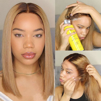 Perruque Lace Front Courte Droite Bob en Cheveux Remy Brésiliens HD Transparent pour Femme, Couleur Blonde ou Foncée Uniquement