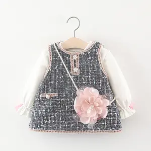 Robe d'été à carreaux pour enfants, tenue de couleur unie, pour petite fille, 2 pièces, 2019