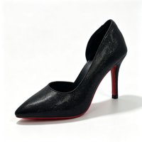 Chaussures de danse latine classiques en cuir noir brillant, talons rouges premium, doublure en coton doux, bout pointu, coupe basse pour femmes