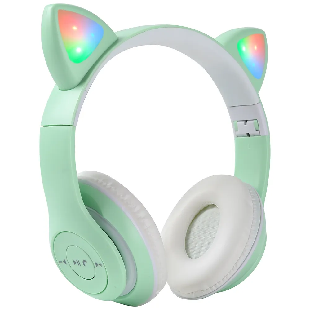 Oem Auriculares de Diadema con diseno de Gato con luz LED Bluetooth Sonido estereo Plegable Recargable Audifonos inalambricos