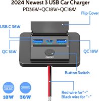 Chargeur mural 12V pour bus et camping-car, 72W, double QC3.0 + PD USB C, 3 ports, avec interrupteur à bouton