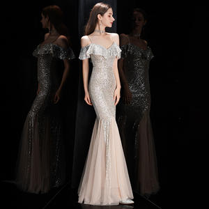 Robe de soirée argentée à bretelles pour femme, banquet, célébrités, longue, <span class=keywords><strong>sexy</strong></span>, sirène, amincissante, robe élégante - Product Image 2