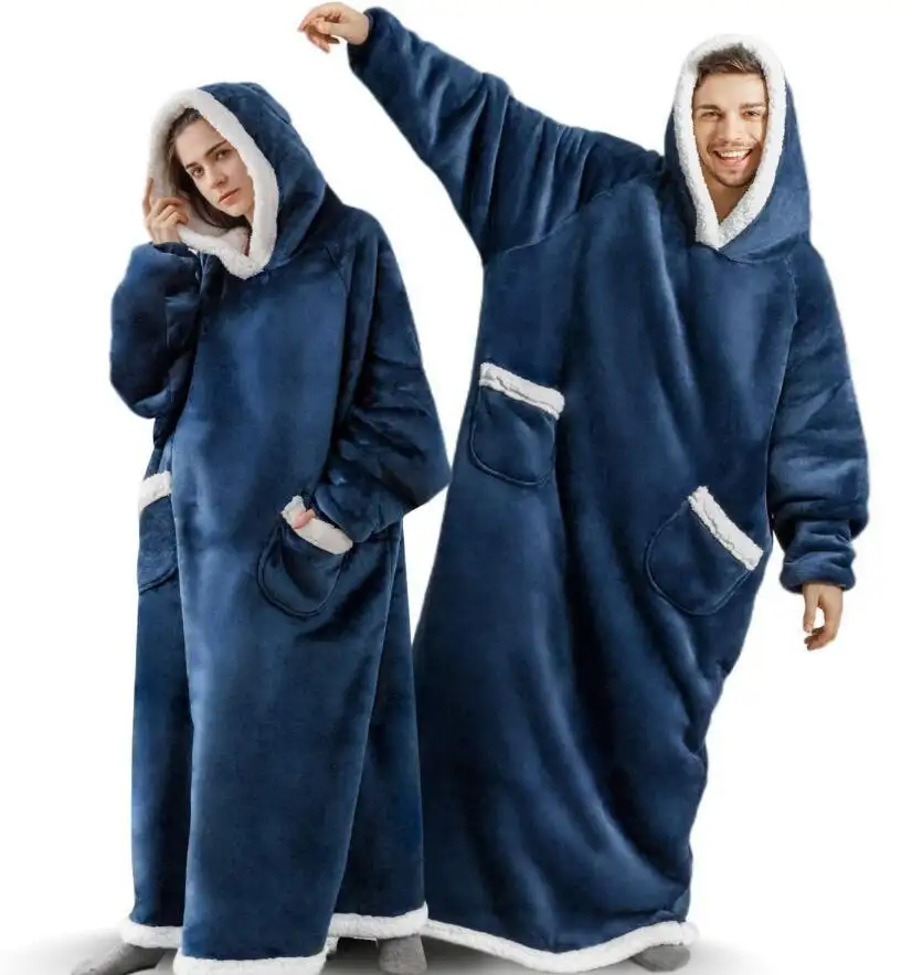 Oversize lazy hooded pullover comfortable loose flannel double-sided fleece thickened TV blanket couple pajamas home clothing