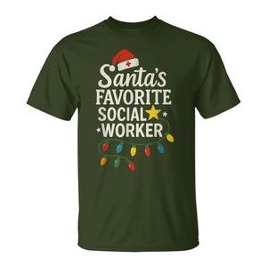 Camiseta navideña de trabajo social con la frase «El trabajador social favorito de Papá Noel», regalo navideño para el trabajo social médico - Product Image 1
