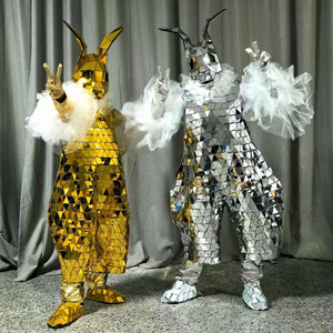 मनोरंजन पार्क परेड पोशाक पोशाक; चांदी और सोने के खरगोशों के लिए दर्पण जैसा व्यक्ति पोशाक; व्यक्तिगत सड़क प्रदर्शन आउट। - Product Image 2