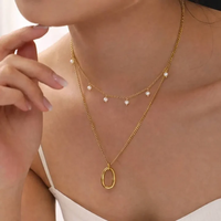 Collier personnalisé en acier inoxydable plaqué or 18 carats, hypoallergénique, avec chaînes superposées et pendentif perle irrégulière – Accessoires de mode