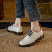 Chaussures Oxford en cuir pleine fleur pour femmes, style universitaire, à lacets, talon carré, semelle épaisse, style britannique