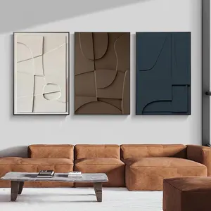 Arte moderna em relevo 3D para paredes grandes, pintura texturizada, escultura geométrica, pintura minimalista feita à mão em arenito para decoração de hotéis