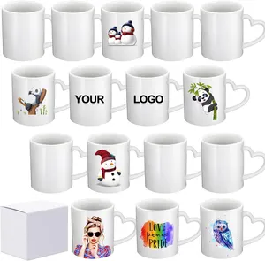 Wholesale custom logo 11oz sublimation blanks white coat travel Coffee tea cup souvenirs 11 oz sublimation mug with heart handle