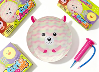 Ballon sauteur gonflable ours mignon 45 cm avec housse en peluche pour enfants, jouet rebondissant avec pompe manuelle pour activités intérieures et extérieures