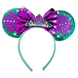 Mermaid Mouse Ears Headbands Women Hair Accessories Kids Genie of Cartoon Hair Band Girl Sequins Bow Headwear