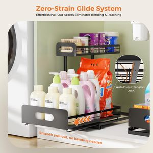 Paquete de 2 Organizadores Metálicos para Baño, Organizador Extraíble de 2 Niveles para Debajo del Fregadero, para Cocina y Baño, Color Negro - Product Image 3