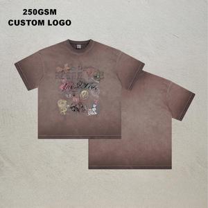 เสื้อยืดโอเวอร์ไซส์ผู้ชาย 250 กรัม สไตล์วินเทจ ล้างทำสีซีด ลายกราฟิก พิมพ์ลายแบบ DTG คอกลม สตรีทแวร์ - Product Image 1