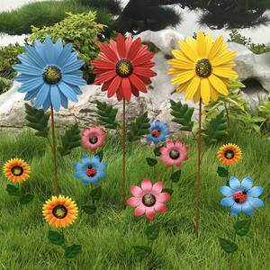 Ornements de jardin en fer métallique ornements de <span class=keywords><strong>moulin</strong></span> à <span class=keywords><strong>vent</strong></span> de tournesol décoration de maison de jardin extérieure - Product Image 1