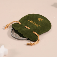 Hochwertiger Schmuckbeutel aus Mikrofaser in Waldgrün mit Goldkordelzug, weicher Wildleder-Aufbewahrungsbeutel für luxuriöse Ringe und Armbänder