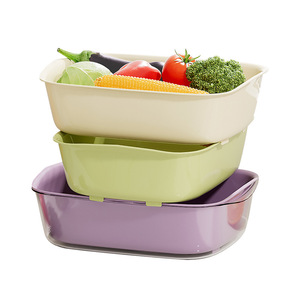 <b>Kitchen</b> Drain Basket Double Layer With Lid Large Capacity Rectangle Plastic Vegetable Washing Basin Fruit <b>Storage</b> Container - Product Image 5