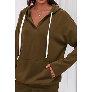 Conjunto Deportivo de 2 Piezas para Mujer, Sudadera Holgada con Cuello en V, Pantalones Deportivos Anchos de Felpa, Conjunto Informal para Otoño - Product Image 6