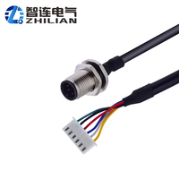 Conector ZL M12 de 6 pines codificados, macho, para montaje en panel, de latón niquelado, tipo JST XH XHP-6, paso de 2.50 mm, con cable, IP67