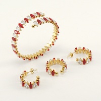Ensemble de bijoux en acier inoxydable plaqué or 18 carats, comprenant un bracelet ouvert, une bague et des boucles d'oreilles en forme de C, ornés de zircone cubique colorée de forme marquise, étanches, 3 pièces pour femme