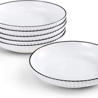 Assiette à dîner et à dessert en céramique, compatible micro-ondes, 7, 8, 9 pouces, style européen, avec bande blanche et noire unie, en céramique