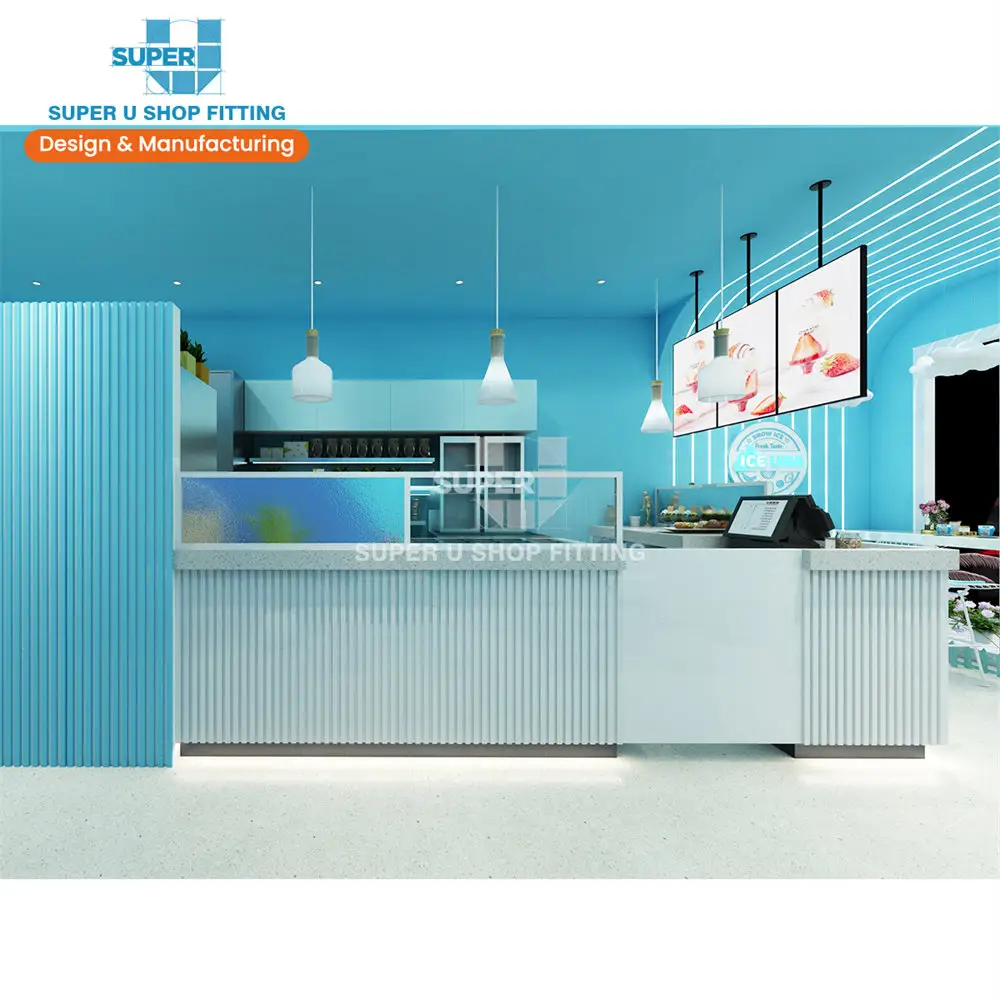 Benutzer definierte Eisdiele Innen architektur Kinder Bubble Tea Juice Display Eisbar Store Fixtures Ice Cream Shop Dekoration