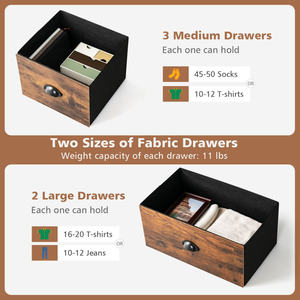 DB Modern <b>Dresser</b> Organizer with 5 Drawers Foldable Iron and MDF Wooden Top for Living Room Storage - Product Image 2