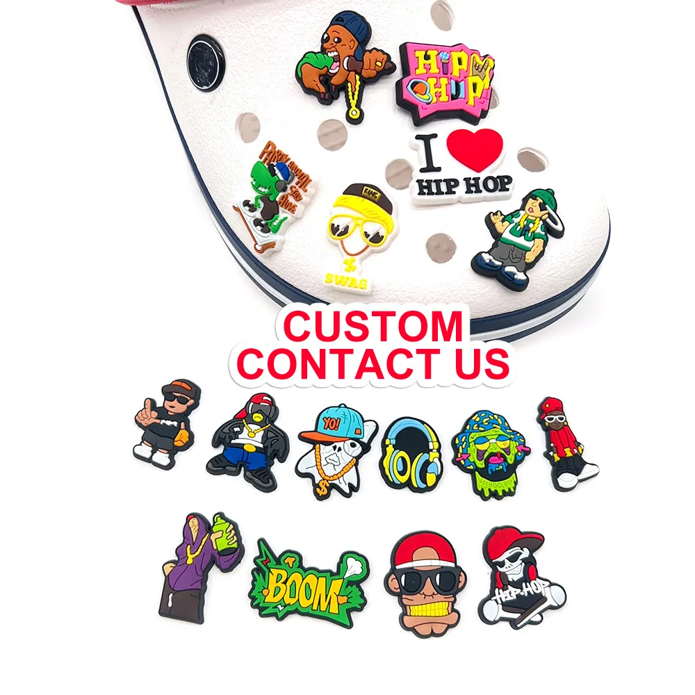 Logo personalizzato Hip Hop zoccolo cartone animato lettera fiore 3D Anime accessori di decorazione Halloween PVC Designer scarpe Charms per coccodrillo