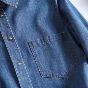2024 Mùa Xuân Và Mùa Thu Mới Ve Áo Sơ Mi Hải Quân Rửa Dài Tay Áo Denim Áo Sơ Mi Phụ Nữ - Product Image 6