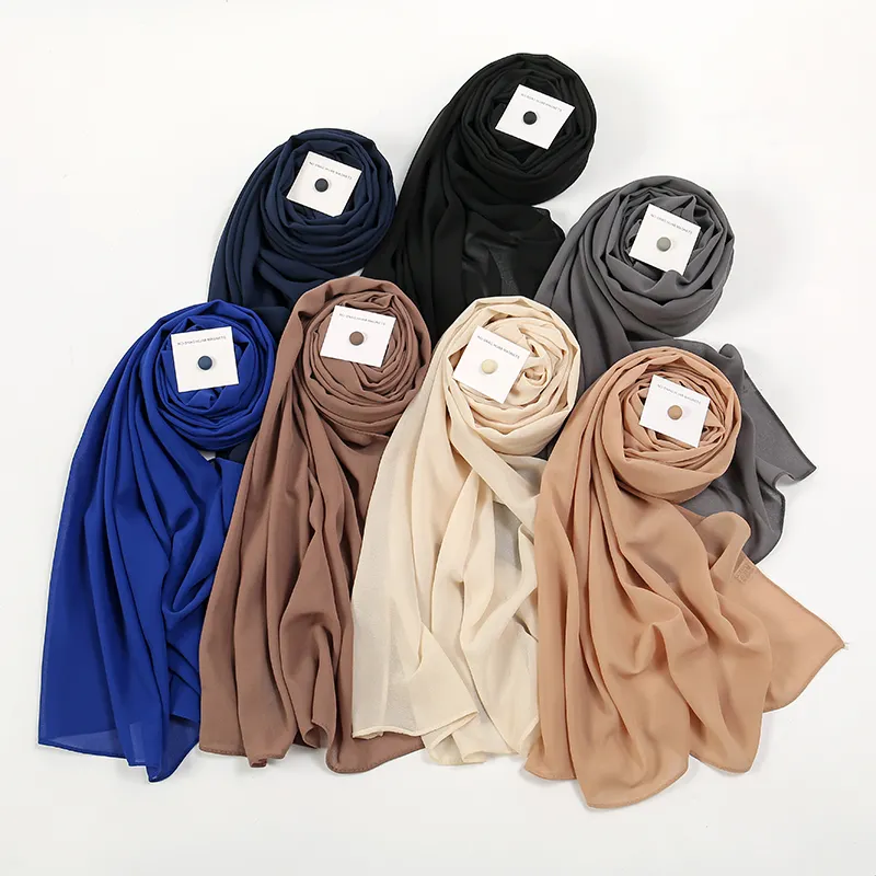 Foulard Hijab tout assorti pour musulman Foulard Hijab en mousseline de soie perlée Châle avec aimant