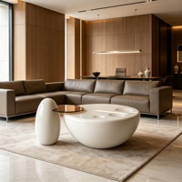 Table basse ovale moderne en fibre de verre avec plateau en surface solide pour salon, hôtel, ou zone de réception