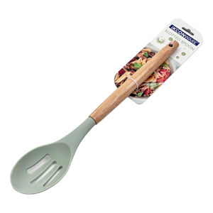 للبيع بالجملة ملعقة نايلون مشقوقة مقاومة للحرارة غير لاصقة متينة للطبخ وتقديم الطعام بمقبض خشبي - Product Image 2