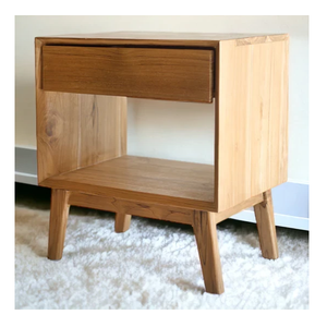 Mesita de noche de madera de teca maciza, robusta y elegante, con cajón espacioso y diseño duradero, perfecta para almacenamiento en el dormitorio. - Product Image 1