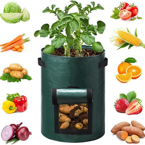 Sacs de culture de pommes de terre durables avec rabat et poignées, sacs de plantation en PE verts pour légumes, fleurs et herbes - Product Image 1