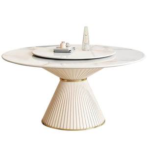 Tavolo da Pranzo Rotondo in Pietra Bianca Snow Mountain con Contenitore per Piccoli Appartamenti, Arredamento Casa 1,5m Design Moderno e Semplice - Product Image 4